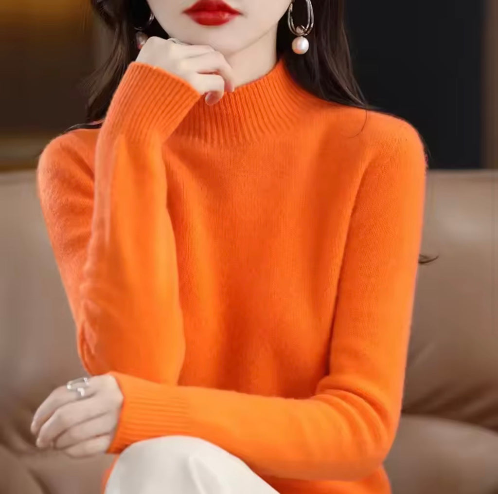 Autumn Winter Women Sweater Korean Fashion Warm Bottoming Shirts Half High Collar Basic Knitwear Solid Long Sleeve Pullovers