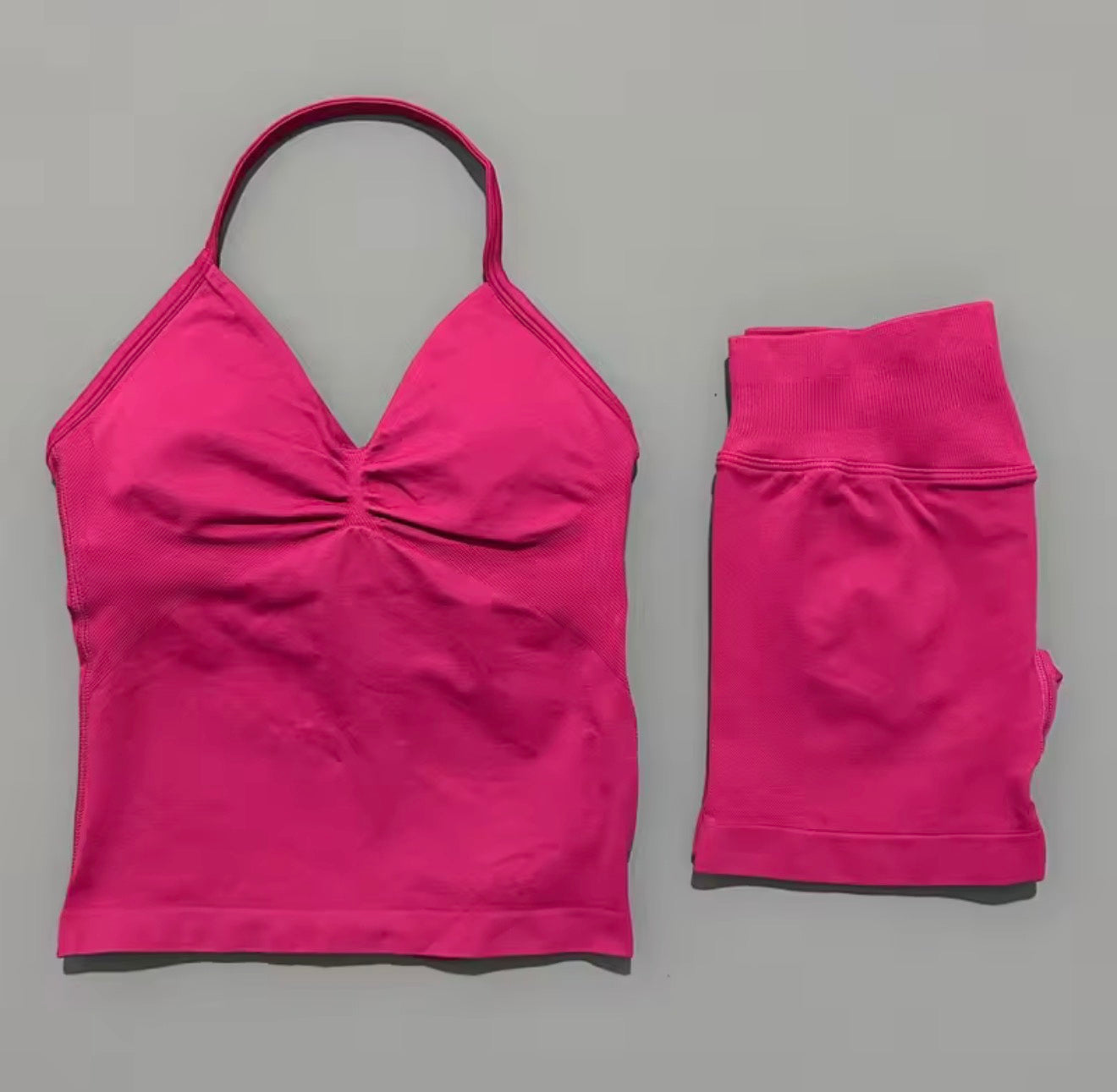 2 Piece Histello Sports Set Women Longline Strappy Top Seamless Yoga Tank Scrunch Butt Workout Shorts Suit Gym Sports Sets