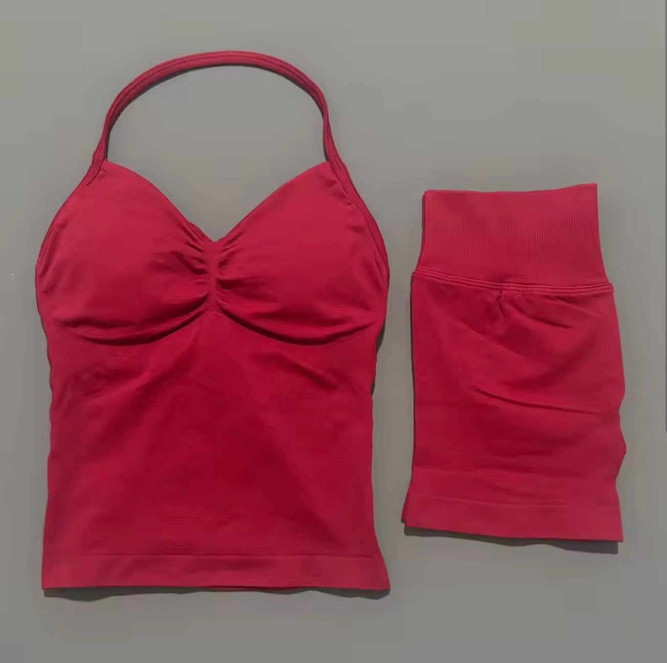 2 Piece Histello Sports Set Women Longline Strappy Top Seamless Yoga Tank Scrunch Butt Workout Shorts Suit Gym Sports Sets