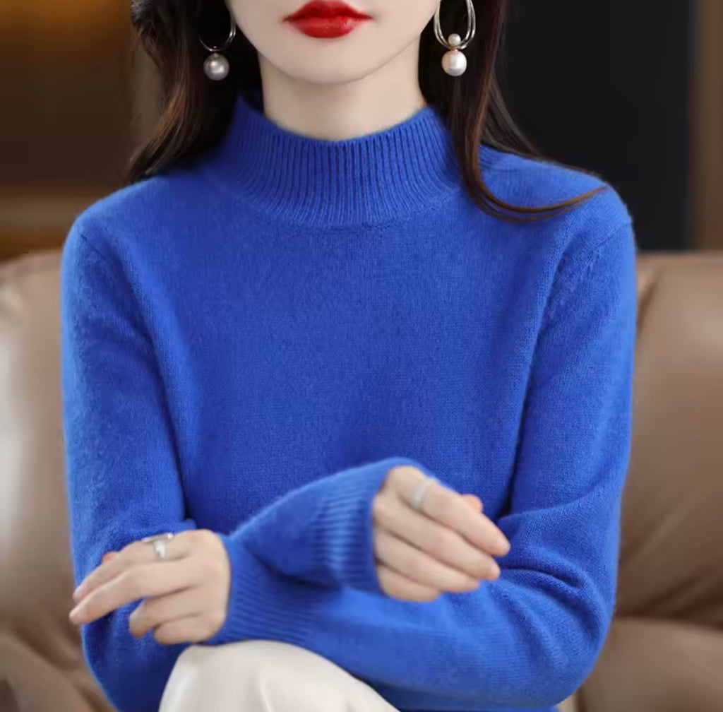 Autumn Winter Women Sweater Korean Fashion Warm Bottoming Shirts Half High Collar Basic Knitwear Solid Long Sleeve Pullovers