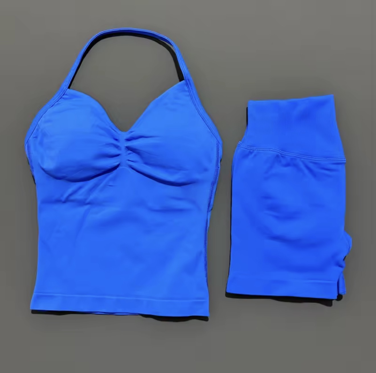 2 Piece Histello Sports Set Women Longline Strappy Top Seamless Yoga Tank Scrunch Butt Workout Shorts Suit Gym Sports Sets