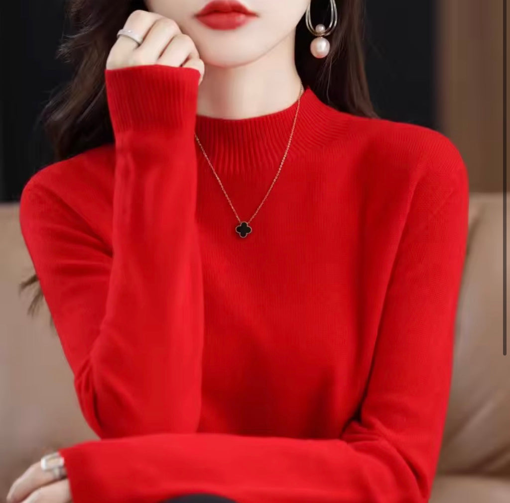 Autumn Winter Women Sweater Korean Fashion Warm Bottoming Shirts Half High Collar Basic Knitwear Solid Long Sleeve Pullovers