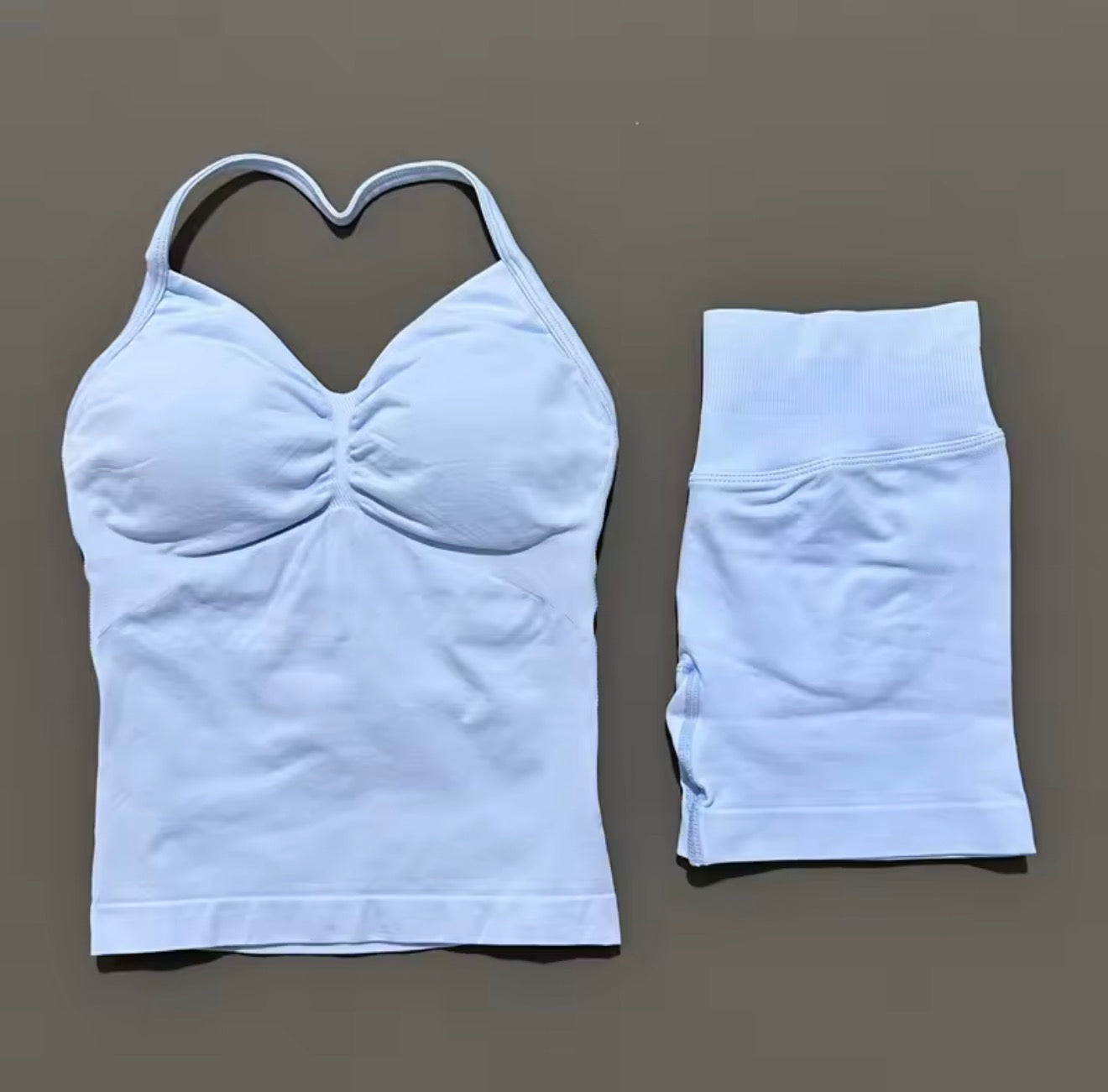 2 Piece Histello Sports Set Women Longline Strappy Top Seamless Yoga Tank Scrunch Butt Workout Shorts Suit Gym Sports Sets